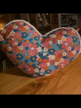 Natural Life Heart-Shaped Floral Pillow in Teal, Pink & Orange